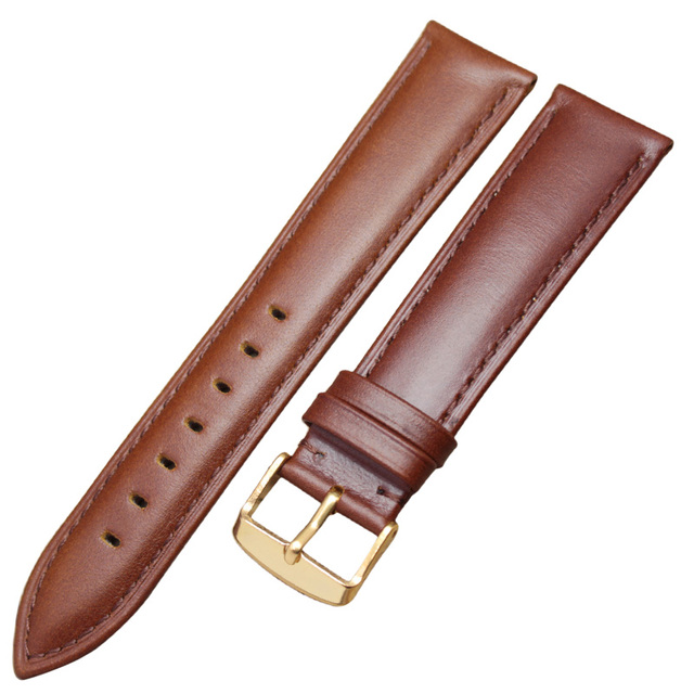 Cowhide Watch Band Bracelet 18 19 20 21 22 24mm Brown Black Women Men Soft Strap with Silver Pin Golden Buckle Watchband