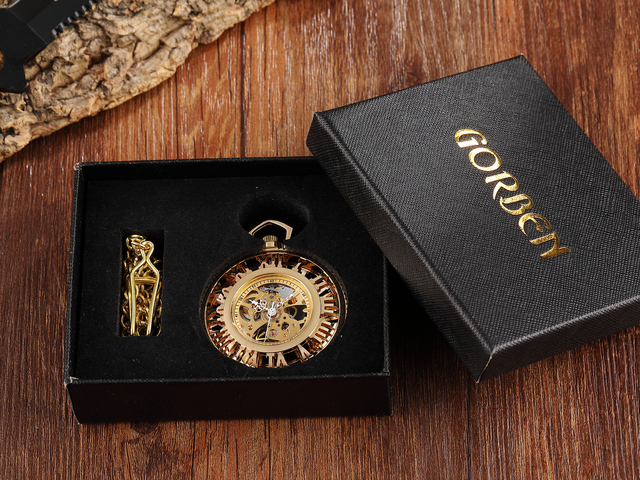 Gold Retro Hand Wind Mechanical Luxury Steampunk Pocket Watch Hollow Watches Roman Numerals Clock With Fob Chain Reloj Hombre