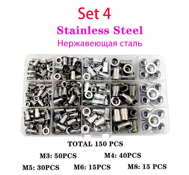 150pcs Rivet Nut Thread Insert Stainless Steel Rivet Nut Rivet Nut With Threaded Retainer Mechanical Tools Clamping Lever Rivet Nut Set