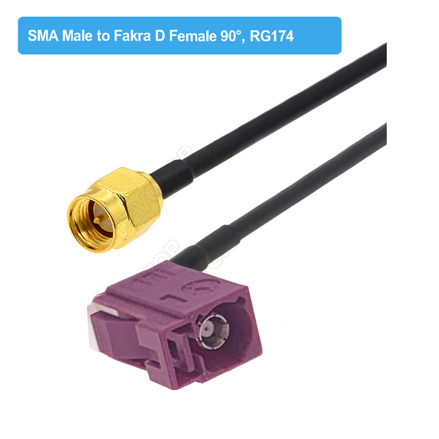 RAL4004 Male/Female Fakra D to SMA Male Right Angle RG174 Cable Adapter GSM Antenna Extension Cord RF Coaxial Pigtail Jumper