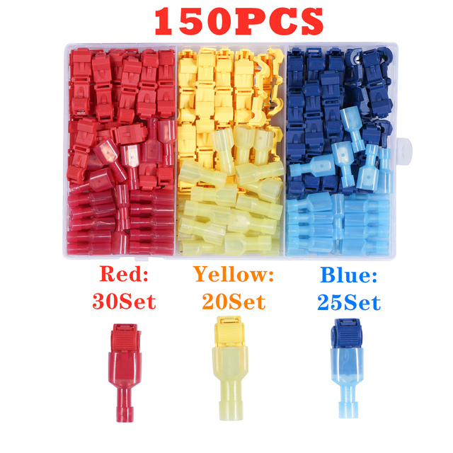 120/480pcs T-Tap Wire Connectors, Self Stripping Quick Splice Electrical Wire Terminals, Male Quick Cut Spade