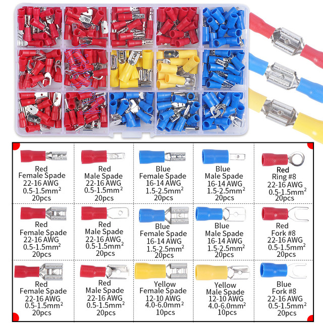 Insulated Box Male Female Spade Terminal Cable Connector Electrical Wire Crimp Butt Ring Fork Spade Lug Rolled Assortment Kit