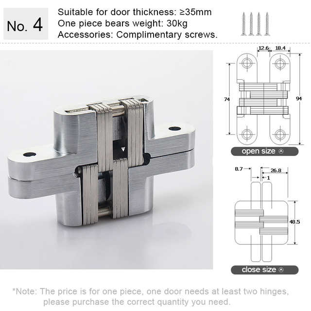 Hidden Hinge Invisible Cabinet Door Hinge , Zinc Alloy Hidden Door Hinge 180 Degree Swing Hinges For Front Door Wooden Box