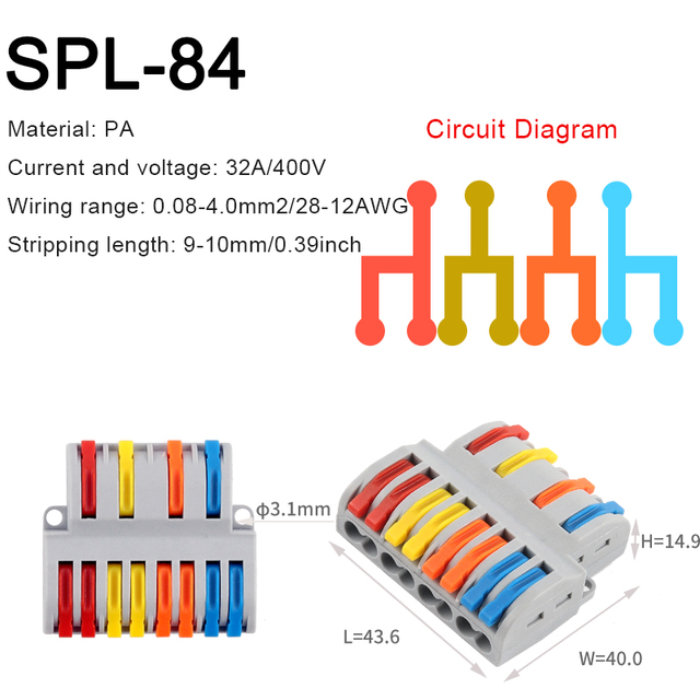 SPL Fast Wire Splitter 42/62/82/84 Wire Interconnect Connector Compact Push-In Connector Terminal Block With Operating Lever