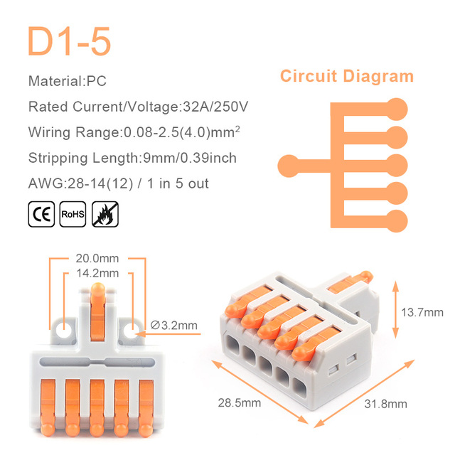 25/50/100pcs Quick Connector Compact Splitter Splicing Terminal Block M3 Screw Fixing Wire Connector for Connecting Electrical Cables