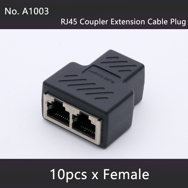 10pcs/lot RJ45 Network Cable 8P8C Splitter Coupler Connector Ethernet Extension Adapter 1xFemale to 2 Ways Adapter