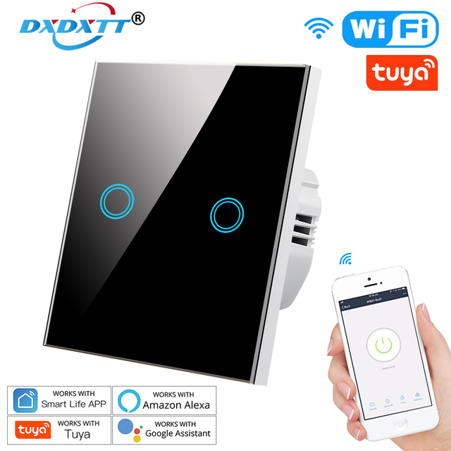 DXDXTT Alexa WiFi Smart Switch Tuya No Neutral EU Standard Touch Switches Smart Life 220V Work with Google Home Voice Control