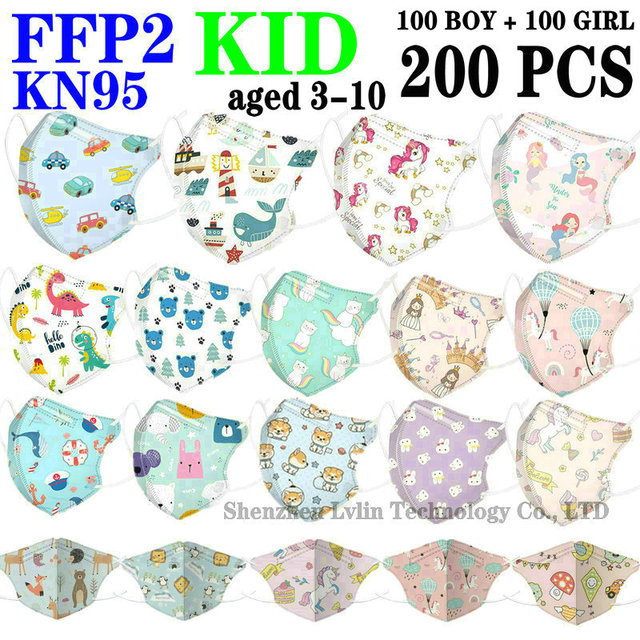 FFP2 KN95 Kids Mask Cartoon Kids 3-8 8-15 Years 5 Layers Mask Boys Girls Face Mask CE Safety Protector