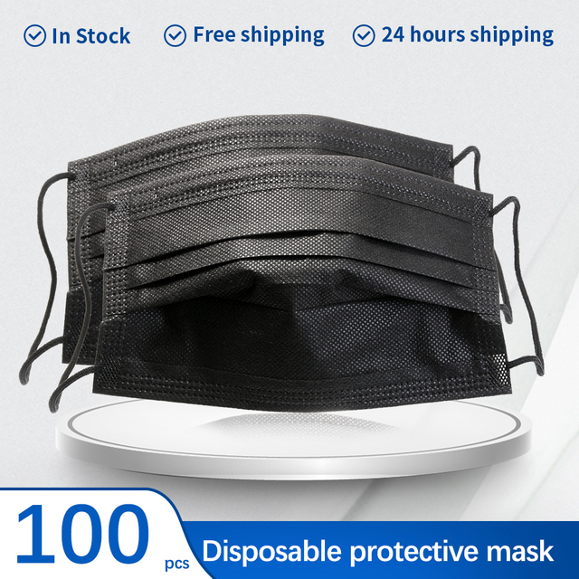 10-500pcs Black Mask Disposable Mascarillas quiurgicas Negras 3 Ply Protective Face Mask Mascherine cherurgiche Masque Noir