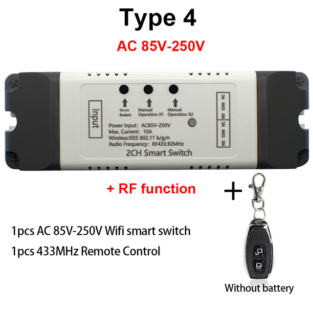 Smart WiFi Light Switch, WiFi Module, 2CH DC 5/12/32V AC 85-250V RF433 Receiver 10A Relays Work with Alexa Google Assistant, Ewelink