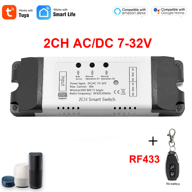 2CH Tuya Wifi Switch Relay Module Garage Door Opener 12V 24V 220V Smart Life DIY Smart Home Work with Alexa Google Home