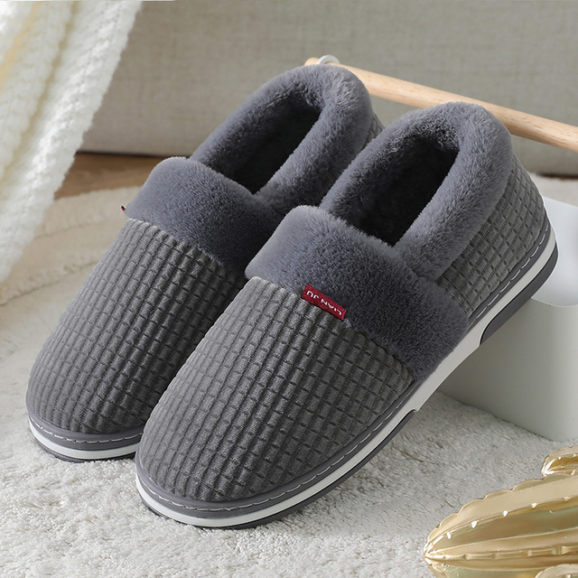 Home Shoes for Men Winter Warm Furry Short Plush Mens Slippers Non-slip Bedroom Shoes Couple Soft Indoor Shoes Male Plus Size 47