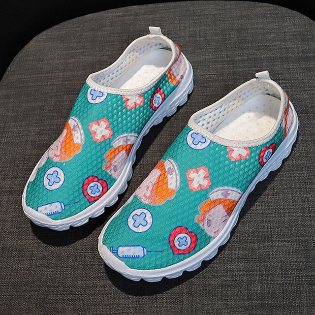 Women Comfortable Sneakers Casual Shoes Cartoon Nurse Print Women Sneakers Breathable Flat Shoes Zapatillas Mujer