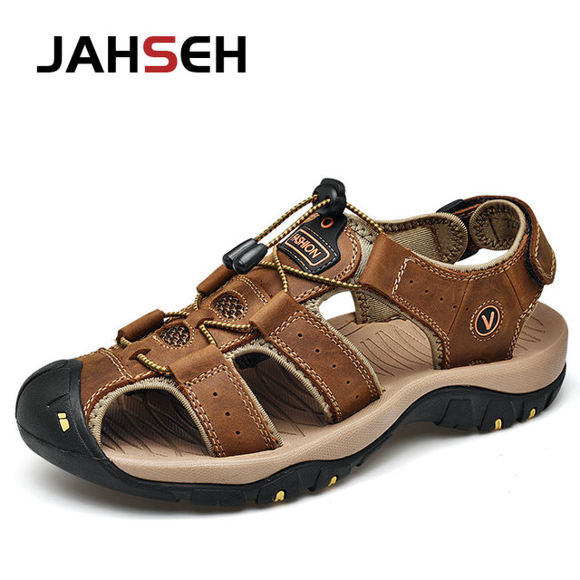 Plus Size 49 50 Men Sandals Genuine Leather Men Beach Shoes Summer Casual Shoes Gladiator Sandals Anti-collision Toe Sandalias