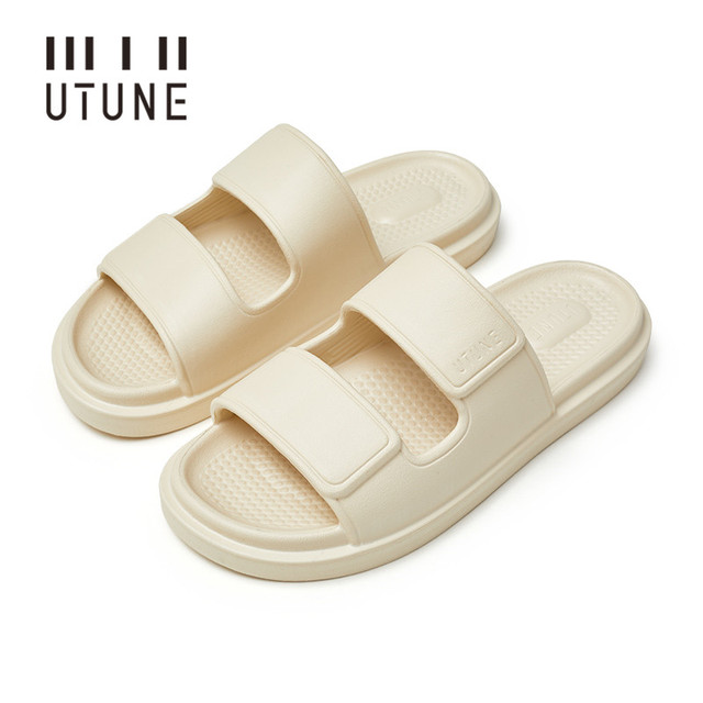 UTUNE Cream Slides Slippers for Women Indoor Shoes Bathroom Warm Summer EVA Home Sandals Men Memory Foam Outside Slippers