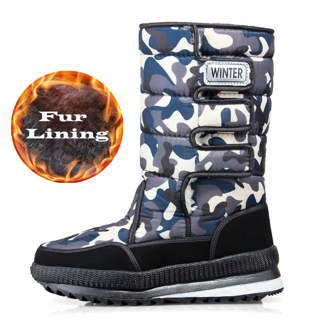 High Top Snow Boots Men Shoes Winter Plus Velvet Super Warm Cotton Shoes Man Black Camouflage Plus Size 39-47 Cold-Proof Boots