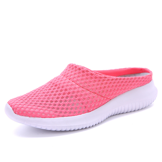 Flying Mesh Half Slippers Women Walking Shoes Orthopedic Ladies Platform Mules Mesh Lightweight Slippers Wedge Female Sneaker