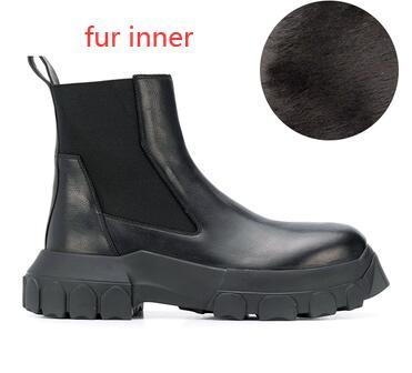 Black and street new thick sole cowhide handmade slip winter add fur inner transparent warm shoes