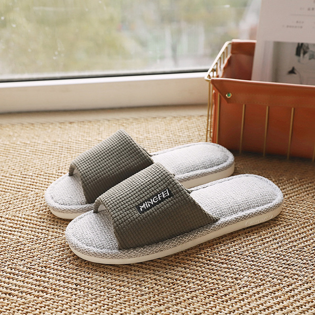 Indoor Linen Slippers Women Indoor Couples Bedroom Flat Shoes Women Summer 2022 Open Toe Non-slip