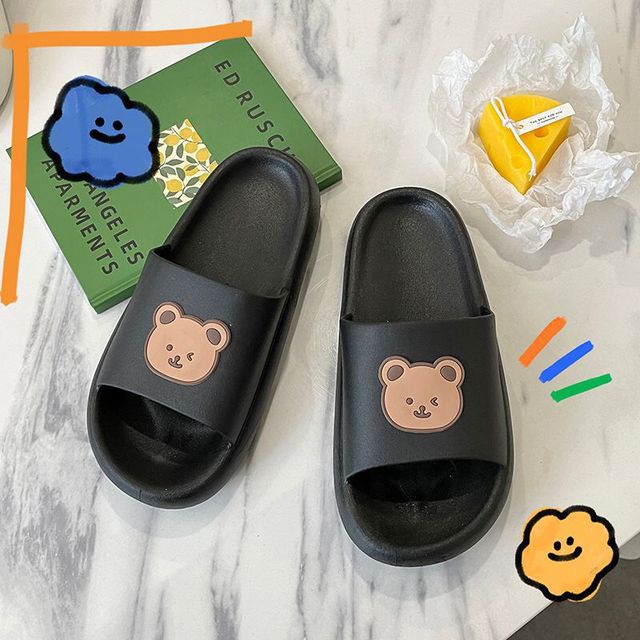 Summer Women Men Slippers Indoor Bathroom Thickened Platform Non-slip Home Couple Cloud Sandals Cartoon Flip Flops Bear Beach Shoes