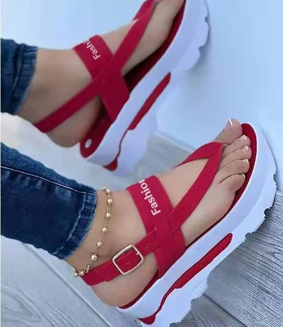 Women Platform Wedges Buckle Sandals Ladies Summer Roman Sandals Buckle Non-slip Beach Sandals Plus Size 35~43 Sandales Femme