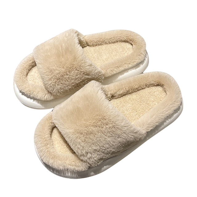 Plush Home Slippers Fluffy Women Slides Comfort Furry Flat Sandals Female Cute Slippers Shoes For Women Indoor Flip Flops