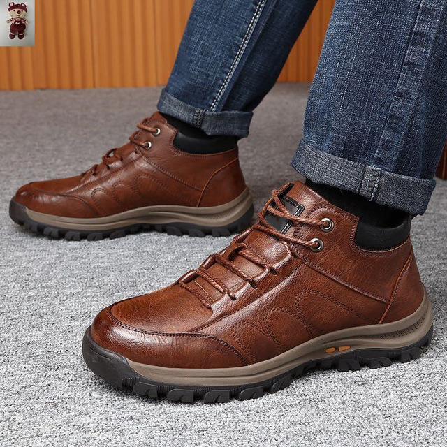 Men's shoes 2021 autumn and winter warm casual fashion lace up basic leather shoes bota male zapatos de segurchampre hombre