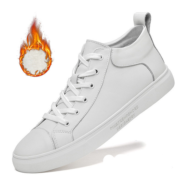 High-top sneakers for men, casual shoes, genuine leather, lace-up, non-slip, soft and breathable