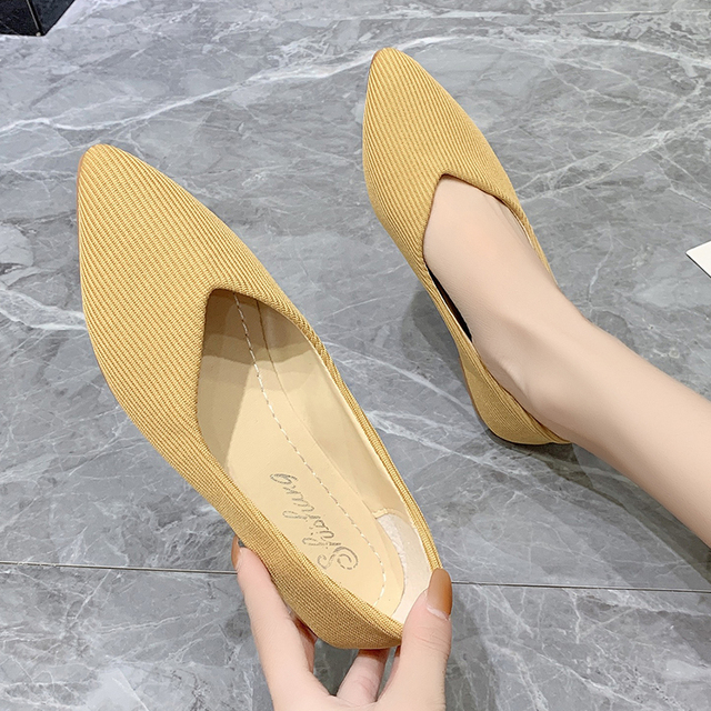 2022 Women's Shoes Autumn Single Shoes Fashion Knitted Pointed Shoes Flat Bottom Comfortable Plus Size 43