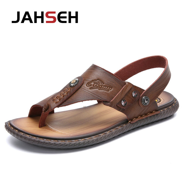 New Arrival Leather Men Sandals Summer Slip On Leisure Beach Shoes Fashion Outdoor Men Sandals High Quality Slippers Size 47