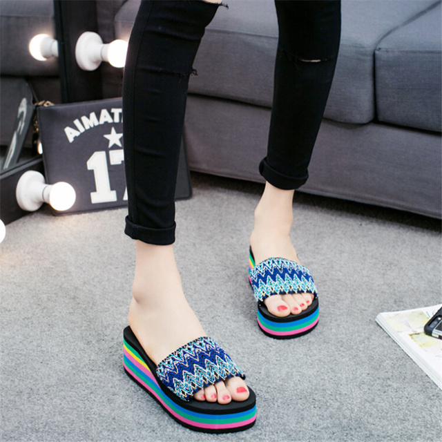 2022 summer ladies sandals slippers thick sole bathroom slippers wedge beach flip flops high heels beach slippers