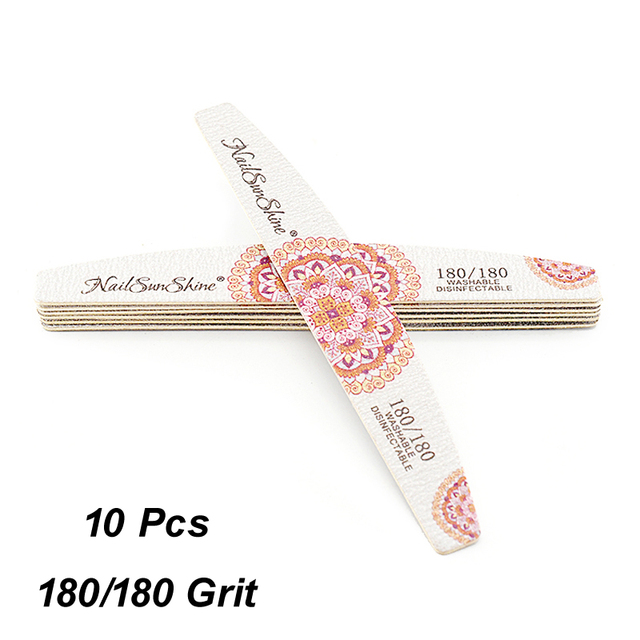 10pcs Print Flower Nail Files Gray Sandpaper Wooden Manicure File 80 100 150 180 240 Grit Professional Boat Sanding Nails Tools