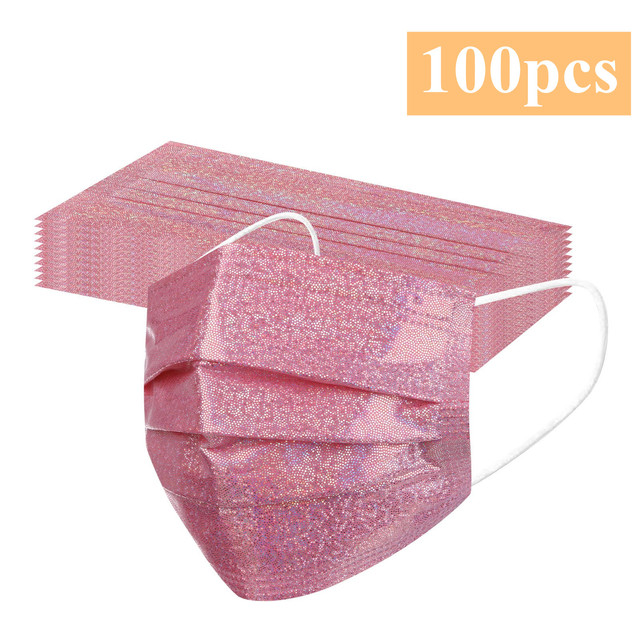 3 Layers Fashion Bronzing Pink Disposable Face Mask Reflective Non-woven Fabric Mascarillas Desechables Protective Mouth Masks