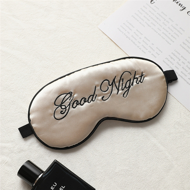 Embroidered Silk Sleep Mask Adjust Button Travel Ventilation Sleep Mask Good Night Pattern Eye Patches For Sleeping Aid