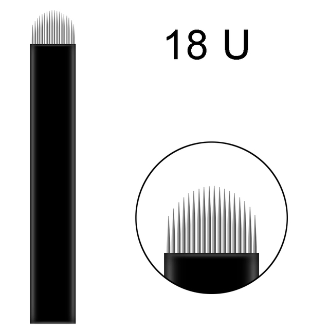 100 قطعة الأسود Lamina Microblading الإبر 0.18 مللي متر U شكل 18 دبابيس شفرات 12 14 16 21 دبوس الوشم الإبر لقلم تجميل دائم