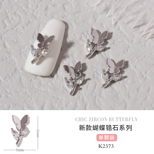 3pcs Butterfly manicure new luxury zircon nail drill paste three-dimensional metal pendant chain nail jewelry