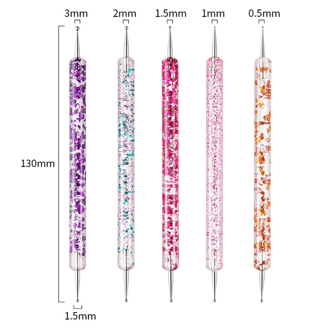 Nail Art Pen 2 in 1 Double Ends Dotting Drawing Painting Carving Dotting Pen Flat Fan Liner Acrylic Gel Brush Set