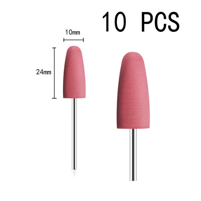 10pcs/set 10*24mm Rubber Silicone Nail Drills Big Head Bits Nail File Grinders For Manicure Pedicure Cuticle Clean Tools 15