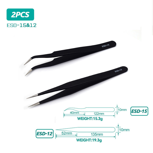 ESD anti-static stainless steel tweezers precision maintenance repair industrial curved tool home work model making hand tool