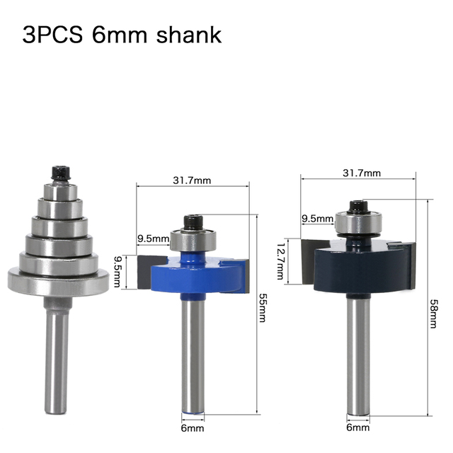 Rabbit Router Bit with 6 Bearings Set-1/4" Shank 6mm Shank Woodworking Cutter Tenon Cutter for Woodworking Tools