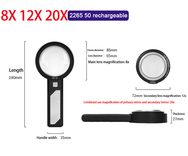 5X 10X 15X Lighted Magnifying Glass Handheld Magnifier with 8 Led Lights, Optical Lens Illuminated Magnifier for Reading Repair