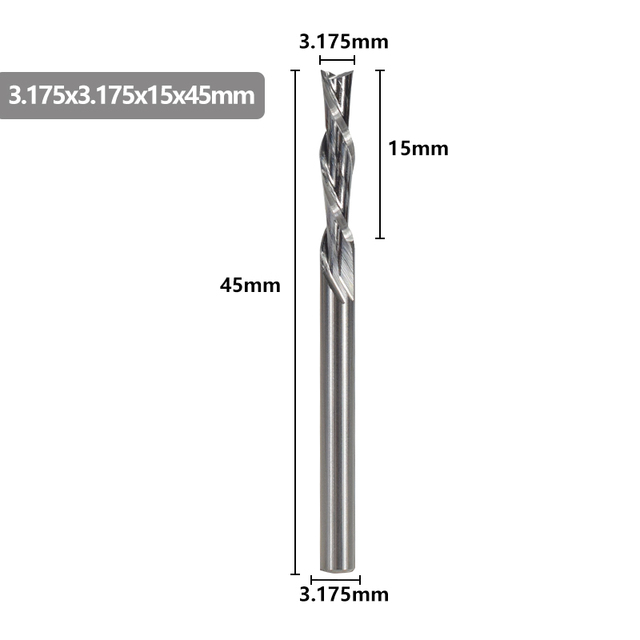 XCAN Left Hand Down Cutter 3.175/4/5/6mm Shank Spiral End Mill 2 Flute Carbide Milling Cutter for CNC Aluminum Cutting Milling B