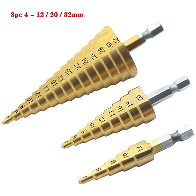 3-12mm 4-12mm 4-20mm Step Cone Drill Bit Hole Cutter Preferred Tool Hex Shank Step Drills Shank Coated Metal Drill Bit for Metal Wood