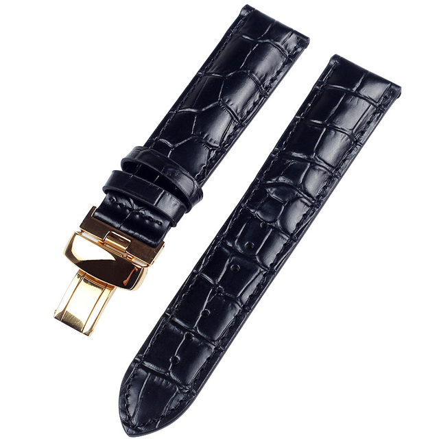 19mm (Buckle18mm) PRC200 T17 T41 T461 High Quality Silver Butterfly Buckle + Black Genuine Leather Watch Bands Strap