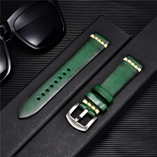 جودة عالية اليدوية جلد البقر حزام ساعة اليد خمر الرجعية حزام (استيك) ساعة أساور Wristwatchbands الأشرطة 18 مللي متر 20 مللي متر 22 مللي متر 24 مللي متر