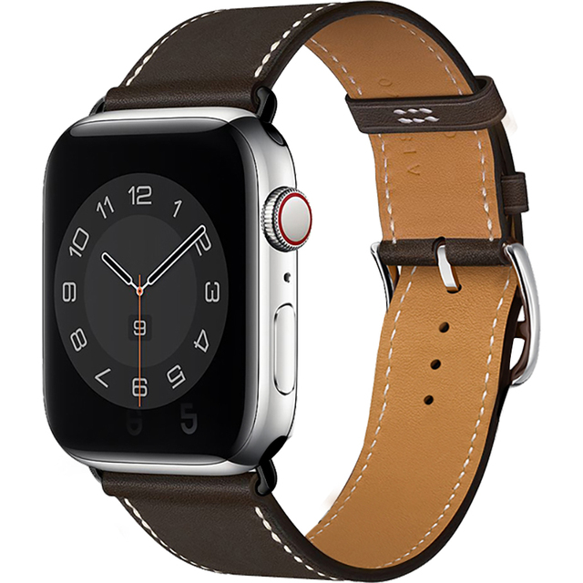 High Quality Genuine Leather Ebene Barenia Single Round Deployment Buckle Strap for iwatch Apple Watch7 6 Se 5 4 3 2 1