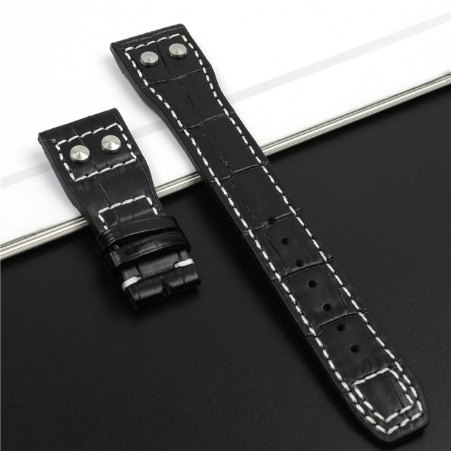 21mm 22mm Genuine Cowhide Leather Watchband with Stud for IWC Pilot PORTOFINO Portuguese Watch Strap Folding Buckle Accessories