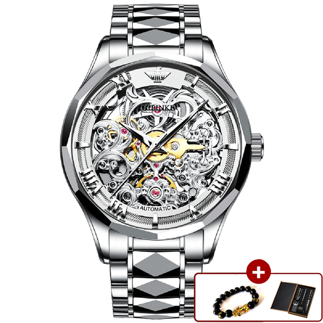 OUPINKE Watches For Men Skeleton Automatic Mechanical Watch Self Winding Sapphire Crystal Luxury Dress Tungsten Steel Water Resistant