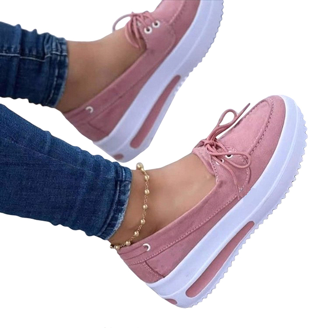 Women Sneakers Thick Bottom Female Vulcanized Sneakers Solid Color Flat Casual Walking Lace Up Casual Women Shoes