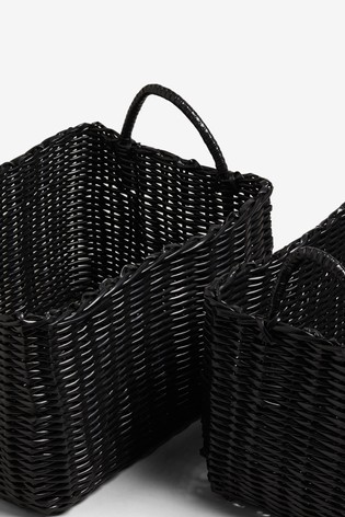 Plastic Wicker Storage Set of 2 Baskets